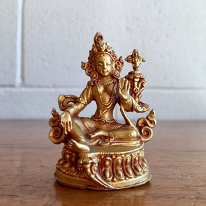 5cm Handcrafted Green Tara Statue - Copper with Gold Plating